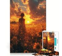 Sunflower Field at Sunset with Woman 1000 Piece Jigsaw Puzzles for Adults Jigsaw Think Toy Calm Relax Clean Cut Wall Art Decor 38x52cm