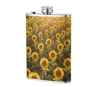 Sunflower Field Bloom 8oz Leather Travel Bottle-Stainless Steel Thermos for Drinks, Leak Proof Hip Container