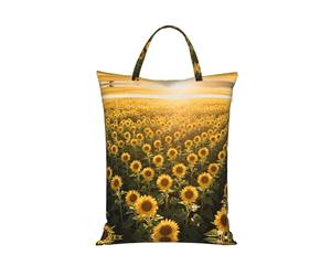 Sunflower Field Bloom Large Laundry Bag For Travel-Waterproof Dirty Clothes Hamper With Zip, Reusable Wash Bag For Gym Camping Beach