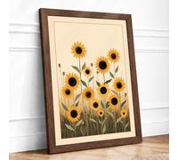 Sunflower Field Botanical Framed Wall Art Print A4 (29.7×21cm) Walnut, Wall Decor for Living Room, Bedroom, Office & Home, Ready to Hang, Art Gift