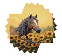 Sunflower Field Brown Horse Placemats Set of 2, Cartoon Animal Pack Place Mat for Table, Spring Summer Yellow Washable Heat-Resistant Place Mat For Kitchen Dining Party Decor, 45x30cm