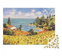 Sunflower Field Coast 100% Recycled Cardboard Sunflower Field by The Sea 1000 Piece Jigsaws Adults And Children Challenging Brainteasing 52x38cm/1000pcs