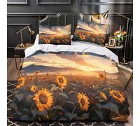 Sunflower Field Comforter Cover 3D Design Printed Premium 3 Pcs Bedding Set Zipper DigitalLandscape Duvet Cover Super Soft Machine Washable for Kids Girls Boys Adults Women Teens Single（140x200cm）