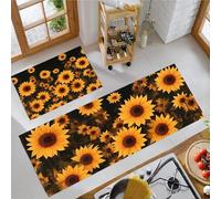 Sunflower Field Kitchen Rugs Sets Non Slip Washable Kitchen Mats Anti Fatigue Comfort Surrealist Style Floor Mats for Laundry, Hallways, Sink 43x75cm+43x150cm Orange