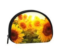 Sunflower Field On Bright Sunshine Print Portable Mini Storage Bag Shell Shaped Wallet Small Coin Wallet Shell Storage Bag
