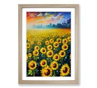 Sunflower Field Painted Framed Print | A2 Oak Framed Wall Art | Ready to Hang | Modern Floral Picture | Living Room Bedroom Lounge Office
