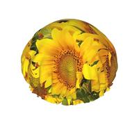 Sunflower Field Print Shower Essentials Bonnet For Women, Large Washable Elastic Band Bath Hair Wrap Shower Cap