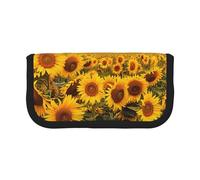 Sunflower Field Printed Canvas Pencil Case, Spacious Pen Pouch for School, Office and Travel