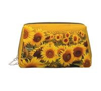 Sunflower Field Printed Cosmetic Bags for Women Mom, Small PVC Leather Travel Makeup Bag Cute Gifts Toiletry Bag with Zipper