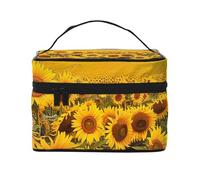 Sunflower Field Printed Makeup Bag Travel Cosmetic Bags for Women Cosmetic Storage Bag Zipper Toiletry Bag Organizer with Handle