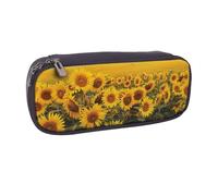 Sunflower Field Printed Pu Leather Pencil Case Box Flip Pen Bag and Makeup Cosmetic Holder for Girls Boys School Students