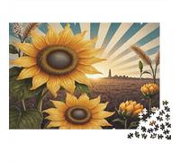 Sunflower Field Sunset 100% Recycled Cardboard Close-up Sunflowers with Rays 1000Pc Jigsaw for Adults Challenging & Brainteasing 52x38cm/1000pcs