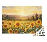 Sunflower Field Sunset 1000 Pieces Puzzles Beautiful View Sunflower Field Dawn Wall Decoration Educational Game Gifts Puzzles for Adults Jigsaw Puzzles for Adults 52x38cm/1000pcs