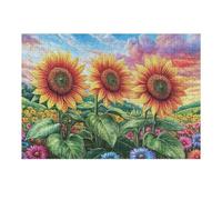 Sunflower Field Sunset 300 Piece Jigsaw Puzzle for Adults Happy Time Jigsaw Weekend Parent Activity After Work Stress Relief Vibrant Artwork Home Wall 300 PCS