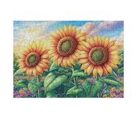 Sunflower Field Sunset 300 Piece Pack DIY Jigsaw Puzzle Collectors Cognitive Development Educational Decorative Puzzle Gifts for Adults Rigid Cardboard 300 PCS