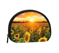 Sunflower Field Sunset Coin Purse, Mini Wallet for Women Men Gifts Change Bag with Zipper Shell Shaped Small Coin Bag Travel Organizer Change Storage Pouch for Cash, Cards, Keys, Lipstick