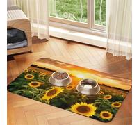 Sunflower Field Sunset Pet Feeding Mat 30x45cm, Absorbent Dog Mat for Food and Water Bowl, PU Leather Cat Food Mat Waterproof Dog Bowl Mats Quick Dry Pet Placemats-No Stains