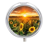 Sunflower Field Sunset Pill Box-3 Compartment Small Pill Case Travel Pill Box for Purse & Pocket Portable Daily Pill Organizer to Hold Supplements Vitamins