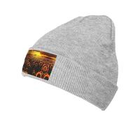 Sunflower Field Sunset Sea of Flowers Classic Winter Hats for Men,Women Without Eaves, Padded Warm Lining, Gifts for Parents,Friends. Gray
