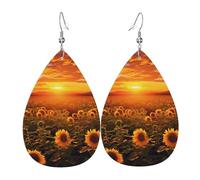 Sunflower Field Sunset Sea of Flowers Earrings for Women Teardrop Leather Earring Double Sided Drop Dangle Earrings Lightweight Women's Ear Accessories Jewelry Fashion Birthday Gift