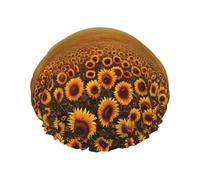 Sunflower Field Sunset Sea Of Flowers Hair Cap For Shower, Waterproof Hair Shower Caps For Long Hair, Non-Slip Cute Shower Cap
