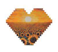 Sunflower Field Sunset Sea of Flowers Print Art Brick Puzzle Heart Shaped DIY Building Blocks Set 3D Jigsaw Home Decor 82 Pieces