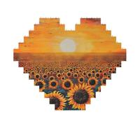 Sunflower Field Sunset Sea of Flowers Print Art Brick Puzzle Heart Shaped DIY Building Blocks Set 3D Jigsaw Home Decor 53 Pieces