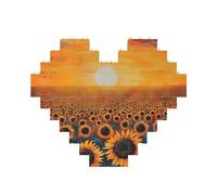 Sunflower Field Sunset Sea of Flowers Print Building Brick Block Puzzle Heart Shape Brick Puzzle 3D Jigsaw DIY Home Decor