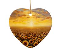 Sunflower Field Sunset Sea of Flowers Print Christmas Tree Ceramic Star Heart Shaped Ornaments Hanging Xmas Pendants Gifts Decor