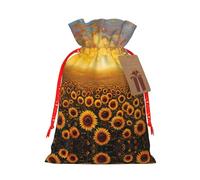 Sunflower Field Sunset Sea Of Flowers Print Stylish Drawstring Pouches,Reusable Drawstring Gift Bags,Perfect For Holiday And Party