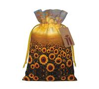 Sunflower Field Sunset Sea Of Flowers Print Stylish Drawstring Pouches,Reusable Drawstring Gift Bags,Perfect For Holiday And Party