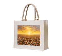 Sunflower Field Sunset Sea Of Flowers Print Tote Bag, Personalized Present Bag, Canvas Beach Travel Bag, Shopping Bags, Gift For Women Mom