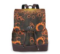 Sunflower Field Sunset Sea of Flowers Print Women Fashion Backpack Ladies Pu Leather Backpacks Handbag Waterproof Rucksack Travel Backpack with Flap