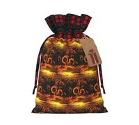 Sunflower Field Sunset Sea Of Flowers Printing Color Matching Plaid Drawstring Christmas Bag With Kraft Tag 4.7x6.9 In For Halloween