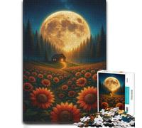 Sunflower Field Under A Giant Moon Jigsaw 1000pcs (38x26cm) for Adults | Enjoy a paper puzzle activity around the table for patient puzzling.
