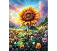 Sunflower Field Under A Magical Sky 1000 Piece Count Premium Jigsaw Puzzle Scenery Science Fiction Teen Fans 14-18 Yrs Brain Training Ultra Difficult Leisure Adventure Valentines Wooden Cardboard 100