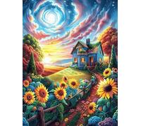 Sunflower Field Under A Magical Sky 300 Pcs Jigsaw Puzzle Bundle Science Fiction Magical Dream Family Puzzle Lovers Fun Family Game Mindful Activity Spring Durable Cardboard 300 PCS
