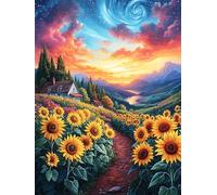 Sunflower Field Under A Magical Sky 500 Piece Pack DIY Jigsaw Puzzle Science Fiction Magical Dream Collectors Cognitive Development Educational Decorative Puzzle Gifts for Adults High-grade Cardboar