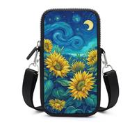 Sunflower Field Under A Swirling Night Sky Crossbody Mobile Phone Bag Smartphone Bag With Adjustable Strap