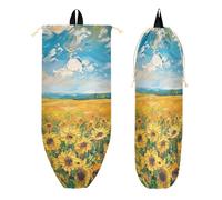 Sunflower Field under Bright Sunlight Plastic Grocery Bag Holder Reusable Shopping Bag Organizer Plastic Bag Organizer Wall Mount Grocery Store Bag Holder for Kitchen 2 Piecing