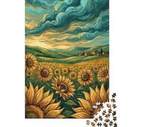 Sunflower Field Under Dramatic Sky Jigsaw Puzzle for Adults, 1000 Pieces, 52x38cm/1000pcs, Screen-Free Activity, Evening Leisure And Puzzle Lovers