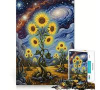 Sunflower Field Under Starry Night Sky 1000 Piece Jigsaw Puzzle for Teenagers Recall Upgrade Calm Mind Clear Cut Art Collectible 38x26cm
