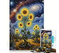 Sunflower Field Under Starry Night Sky for Adults 1000 Piece Puzzle Mind Exercise Toy Gentle Leisure Design Assembly Seasonal Gift 38x52cm