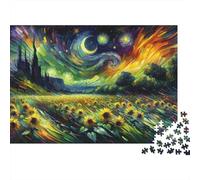 Sunflower Field Under Starry Sky Jigsaw Puzzles Puzzles for Adults Kids. 1000 Pieces Whimsical Challenge Toy Educational Game Home Decoration for Educational Games Gifts 38x26cm/1000pcs
