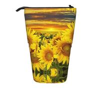 Sunflower Field Vertical Retractable Pencil Case, Easy to Use, Adjustable Size According to Needs