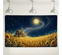 Sunflower Field Wall Backdrop, Rustic Country Style Decor for Photography, Starry Night Indoor/Outdoor Background for Events, Summer Party Supplies 71x43 Inch