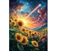 Sunflower Field with A Shooting Star 500 Piece Jigsaw Puzzle for Adults Scenery Science Fiction Jigsaw Weekend Parent Activity After Work Stress Relief Vibrant Artwork Home Wall 500 PC