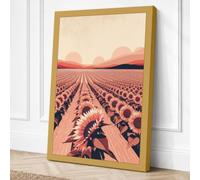 Sunflower Fields at Sunset Canvas Wall Art Print 18x12 Inch (46 x 30 cm)