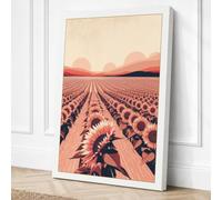 Sunflower Fields at Sunset Canvas Wall Art Print 18x12 Inch (46 x 30 cm)