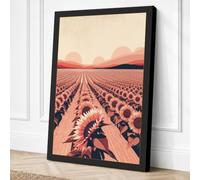 Sunflower Fields at Sunset Canvas Wall Art Print 18x12 Inch (46 x 30 cm)